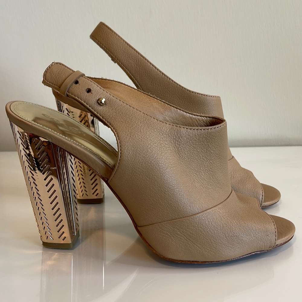 Coach Peep Toe Leather Boots with Gold Heel Size 11